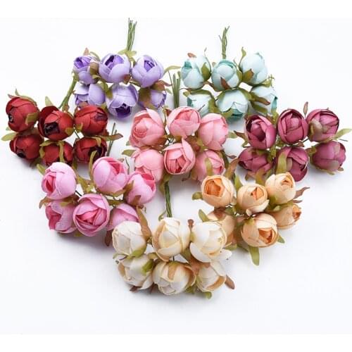 6pcs Wedding decorative flowers christmas wreaths home decoration accessories diy gifts box silk tea rose bud artificial flowers
