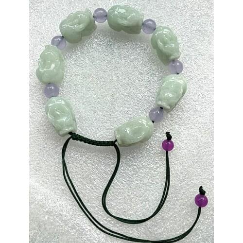 Natural Jade Bracelet Lucky Jadite Carven FOO Dog Bangle Talisman