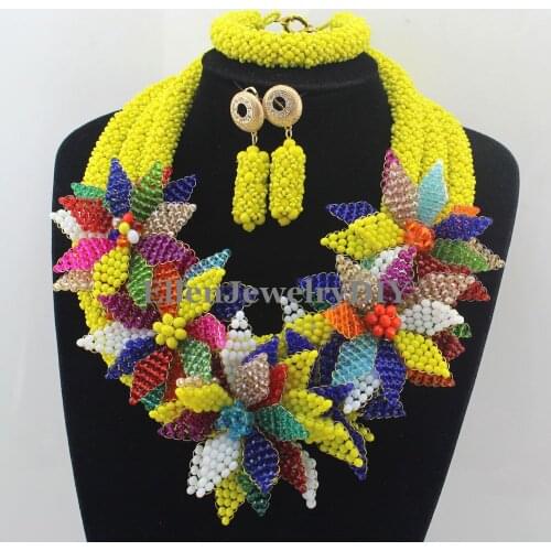 Surprising Yellow African beads Jewelry Sets nigerian Wedding Crystal Beads Jewelry Sets Indian Bridal Jewelry Sets W12898