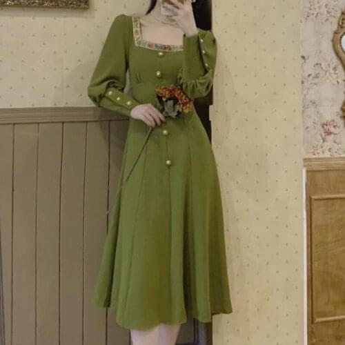 Spring Female New French Literary Girl Mori Girl Series Vintage Gentle Fairy Midi Dress Elegant Woman Chic Courtly Style Dress