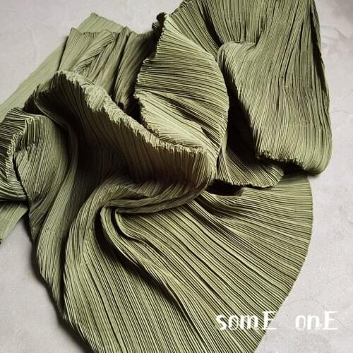 Stiff Pleated Fabric Plam Green Miyake Folds DIY Patchwork Pants Clothes Decor Art Painting Skirt Dress Designer Fabric