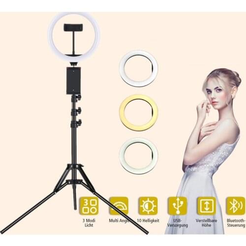 10Inch Selfie Ring Light with Tripod Stand Phone Holder Ring Lamp Desk LED Ringlight For Youtube Vlog Video Photography Lighting