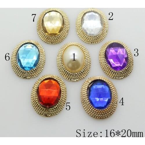 Hot sale 10pc 16*20MM Golden Alloy button pearl Acrylic button Wedding invitations clothing Decoraation button DIY metal buttons