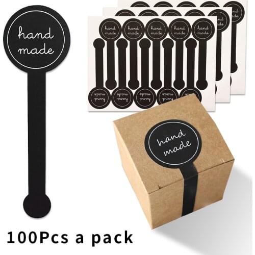 100 Pcs/Pack Stickers Long Style Handmade Stickers Cake Packaging Sealing Labels Black Stickers Business Handmade Gift Stickers