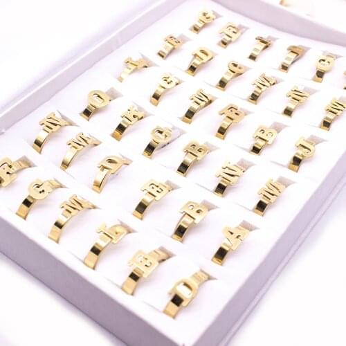 20 Pcs/lot Vintage Stainless Steel Letter Ring For Women Gold Color Retro Punk Rings Men Wholesale