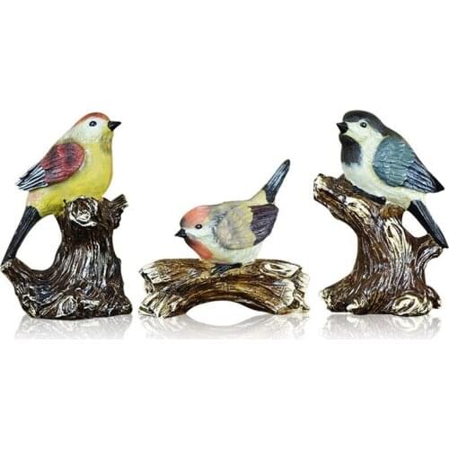 3PCS/SET AMERICAN A FAMILY OF THREE BIRD FIGURINE ANIMALS STATUE NATURAL RESIN CRAFT SCULPTURE HOME DESK DECOR R1675