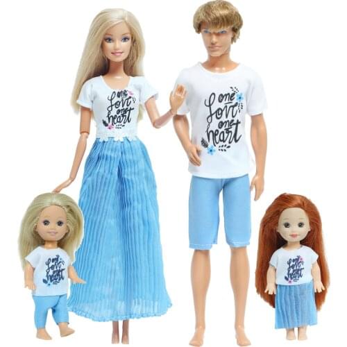 4 Set Doll Dress Couples Family Summer Outfit Mens Doll T-shirt Pants Mini Clothes for Barbie Doll Ken Doll for Kelly Doll Toy