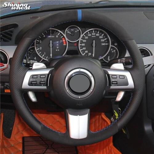 BANNIS Black Leather Black Suede Car Steering Wheel Cover for Mazda MX-5 2009-2013 RX-8 2009-2013 CX-7 CX7 2007-2009