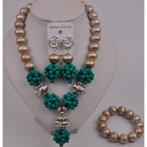 Teal Green African Jewelry Set Nigerian Wedding Beads Costume Necklace Bridal Jewelry Sets 46-AA-04