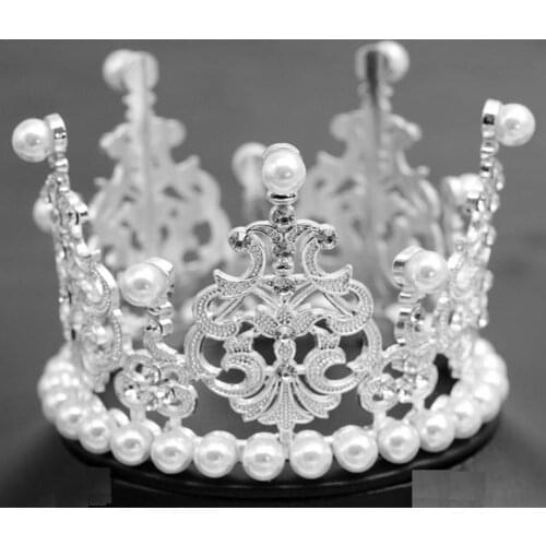 Shining Mini Crown Cake Topper Metal Pearl Happy Birthday Cake Toppers Wedding&Engagement Cake Decora Sweet Party Decorations