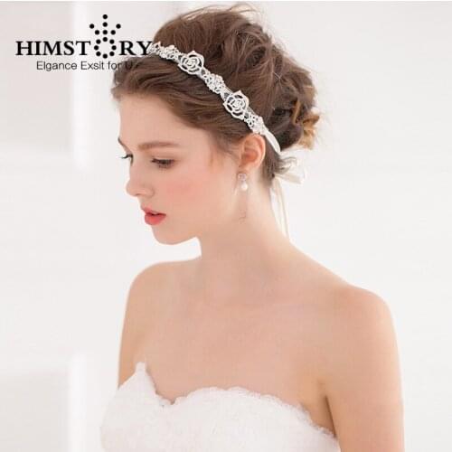 HIMSTORY Rhinestone Rose Flower Head Chain Hair Jewelry Hairband Girls Headpiece Wedding Party Hair Decoration Hair Accessories