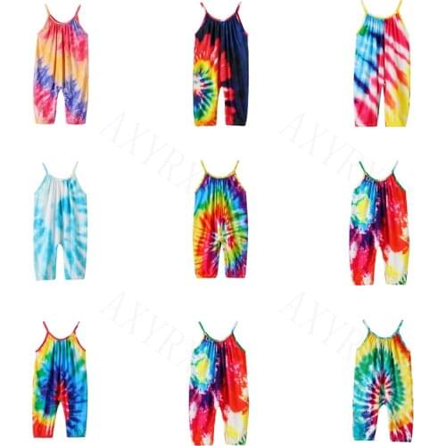 8 Colors Baby Boys Girls Summer Romper Fashion Toddler Newborn Infant Sleeveless Tie Dye Print Strap Jumpsuits Long Pants 1-6Y