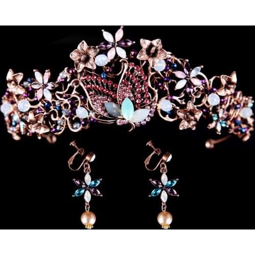 Dower me Baroque Tiaras and Crowns with Earrings Bridal Hair Jewelry Wedding Accessories Women Prom Tiara