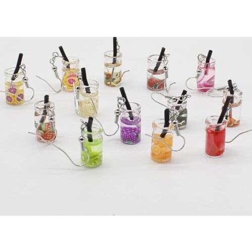 Creative personality exquisite cute red wine bottle fruit drink with straw pendant earrings jewelry key chain pendant pendant ha