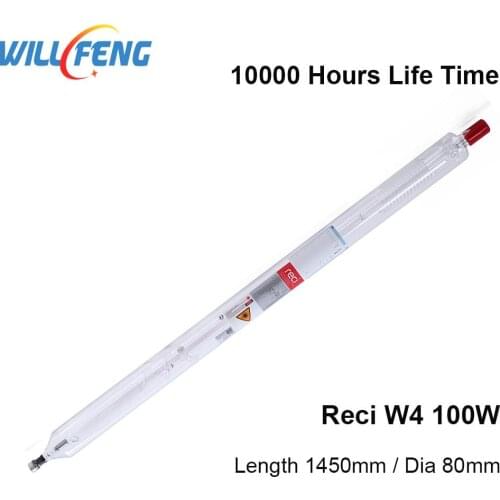 Will Feng Reci W4 100W Co2 Laser Tube Length 1450mm Dia 80mm For Laser Engraving Cutter Machine 10000 Hours Glass Pipe