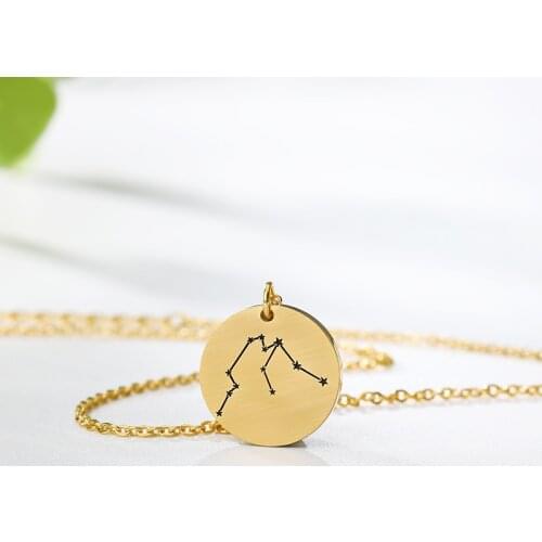 Minimalism Round Charm Necklace 12 Zodiac Signs Sagittarius Aquarius Leo Libra Capricorn Scorpio Constellation Necklace BFF Gift