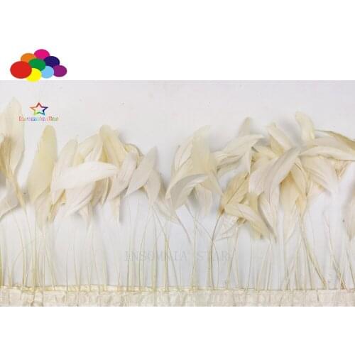 Milk white 1 Meter Stripped Cocktails Eyelash Feathers Rooster Feathers 15-20cm/6-8 Inch DIY Carnival Feathers for Crafts