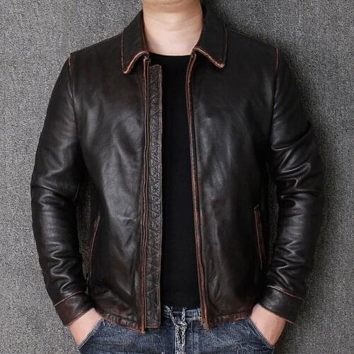 Russian Style Mens Real Cow Leather Jacket Coats Luxury Brand Biker Mens Genuine Leather Dress Suit Coat Jacket Male A578
