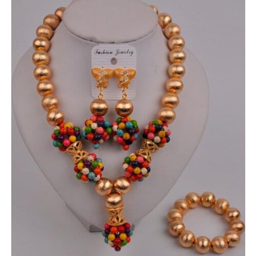 Nigeria Wedding Jewelry New Metal Ball Fashion Multicolors Necklace Set African Bride Wedding Dress Accessories SH-36