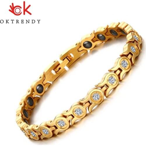 Oktrendy New Women Bracelet Bangle Crystal Stone Hematite Magnetic bracelets gold color Health Care Party Jewelry