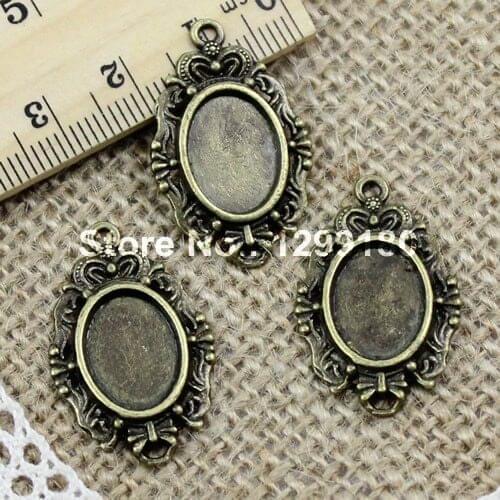 50pcs/lot Alloy Bronze Tone Cameo/Glass/Cabochon Frame bezel Settings, DIY-Accessory Pendant Charm 30x19mm(fit 10x14mm) (K01197)