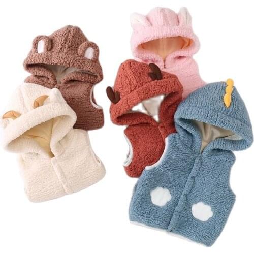 Autumn Winter Kids Baby Vest Hooded Cartoon Toddler Boy Girl Plush Warm Sleeveless Waistcoat for Children Clothes Outerwear