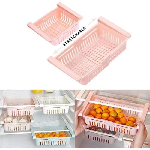 Adjustable Stretchable Refrigerator Organizer Fruit Kitchen Fridge Storage Shelf Drawer Basket Fresh Spacer Layer Storage Rack