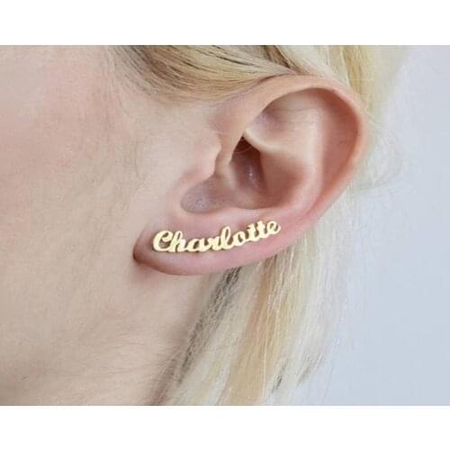 Custom Name Earrings For Women Personalized Jewlery Stainless Steel Rose Gold Letter Stud Earring Best Friend Gift