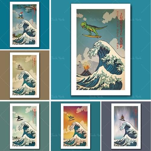 SURFS UP TIGER - Great Wave Big Surf - Art Print by Rob Ozborne