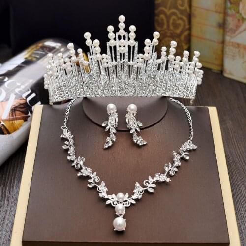 Wedding Jewelry Bridal Jewelry Sets for Brides Women Pearl Tiara Necklace Earrings Clip Hair Accessories Ornaments Fashion Crown