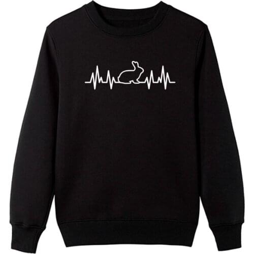 Funny Rabbit Printed Hoodies Women Winter Fashion Long Sleeve Sweatshirts For Lady Girls Harajuku Heartbeat Tops Pullovers