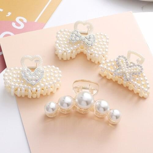 Fashion Girl Hair Claw Geometric Imitation Pearl Hairpin Crab Retro Heart Shape Crystal Hair Clips Hair Accessories For Women