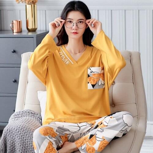 Women Nightgown Cotton Pajama Set Plus Size Fall Sleepwear Round Neck Pullover Pajamas Intensification Pyjamas Loose Version