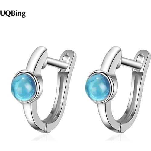 Women/Female 925 Sterling Silver Blue Round Stone Clip Earrings Fashion Gifts Jewelry