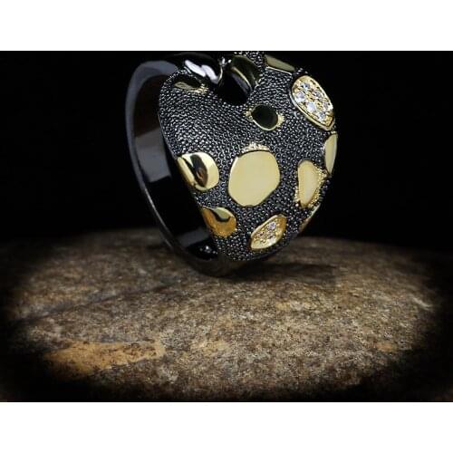 Silver Ring for Ladies Black Gold Color Jewelry 925 Silver Vintage Ring Women Vintage Black Gold Banquet Party Jewelry