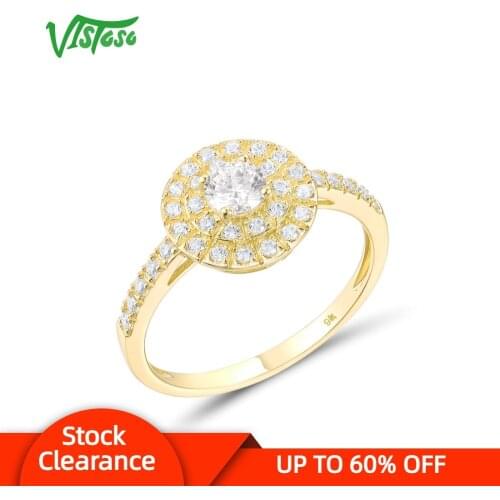 VISTOSO Gold Rings For Women Genuine 9K 375 Yellow Gold Sparkling White CZ Elegant Ring Wedding Engagement Bride Fine Jewelry
