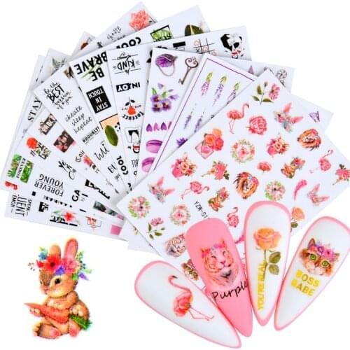 ZKO 1PC 3D Nail Sticker Flower Deer Leopard Design Sliders Decals Nails Art Inscriptions Manicure Tattoo Decorations