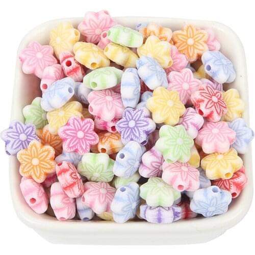 100pcs/lot Mixed Flower Acrylic Bead Charm Loose Spacer Beads For Jewelry Making DIY Needlework Bracelet Accessories