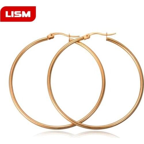2019 Female Gold Color Hiphop Big Hoop Earring Stainless steel Jewelry Circle Round Brincos Buckle Earrings For Women