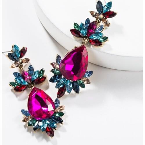 2021 Korean Statement Blue Crystal Drop Earrings For Women Bohemian Steampunk Large Earrings Brincos Trend Jewelry