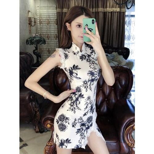 2021 oriental dress tight lace short cheongsam dress lady cheongsam dress women sexy qipao chinese dresses traditional cheongsam