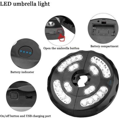 3 Lighting Mode Cordless 28 LED Light Patio Umbrella Light Rechargeable Battery Operated Umbrella PoIe Light for Outdoor