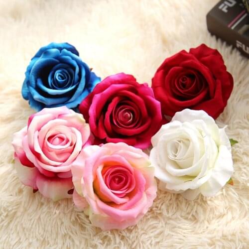 6pcs 7Colors Silk Rose Flower Head Artificial Flowers DIY Wedding Decoration Home Party Fake Flower bouquet