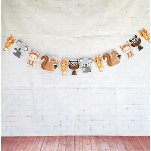 Jungle Animals Banner Koala Fox Squirrel Raccoon Pennant Garland Bunting for Baby Shower Kids Birthday Decorations