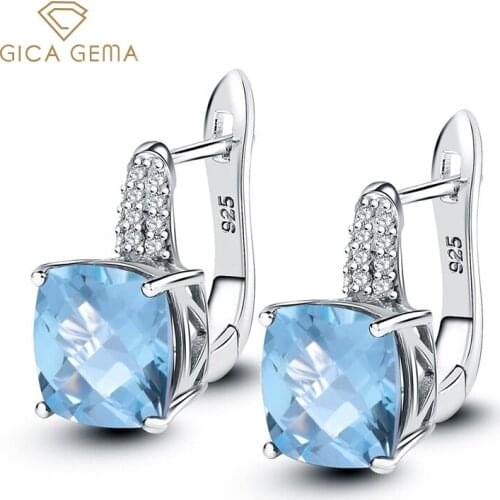 GICA GEMA Natural Sky Blue Topaz Earrings For Women Real 925 Sterling Silver With Cubic Zircon Silver Jewelry Female Gifts 15mm
