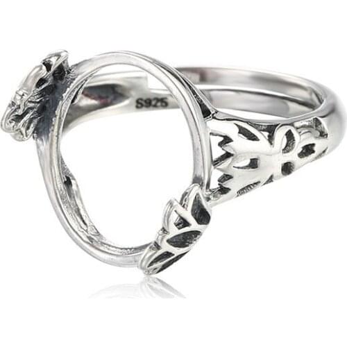 Ring Blank for 12x14mm Oval Cabochons Antique Style Ring Setting Thai Sterling Silver Adjustable Ring Base SR0367