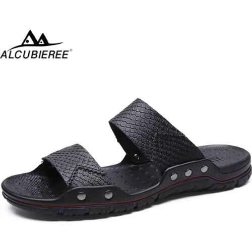ALCUBIEREE Summer Sandals Mens Breathable Flats Slippers Lightweight Slip-on Beach Shoes Outdoor Walking Sandals Casual Slides