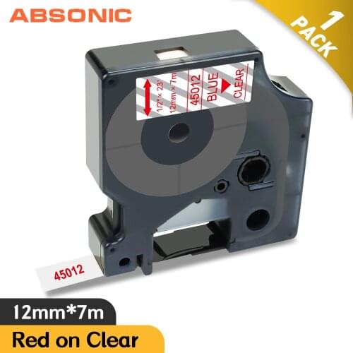Absonic 12mm Label Tape Red on Clear Compatible Dymo Label Printer 45012 Label Maker for Dymo LabelManager 100 400 360D 280 160