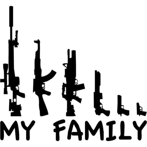 Personality Cars Deca MY FAMILY Gun Cartoon Fun PVC Car Sticker Motorcycle Decals Red/Black/White/Silve/Laser ,26*25cm
