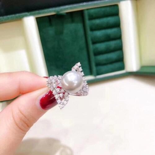 M1117 Solid 925 Sterling Silver Round 10-11mm Nature Fresh Water White Pearls Rings for Women Fine Presents